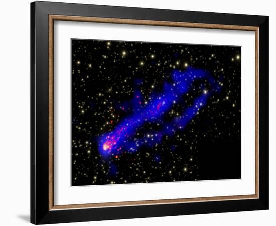 Composite Image, Two Tails Stretching Behind a Galaxy as it Travels Through a Galaxy Cluster-null-Framed Photographic Print