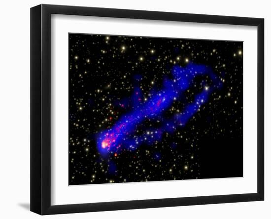 Composite Image, Two Tails Stretching Behind a Galaxy as it Travels Through a Galaxy Cluster-null-Framed Photographic Print