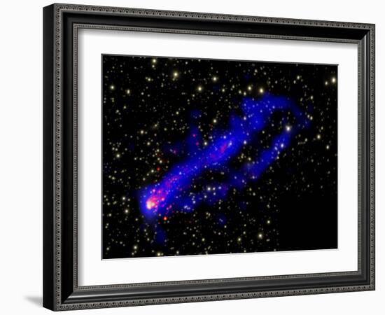 Composite Image, Two Tails Stretching Behind a Galaxy as it Travels Through a Galaxy Cluster-null-Framed Photographic Print