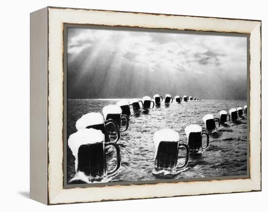 Composite Photograph Mugs of Beer on Ocean as Seen in Bally Hoo Magazine-null-Framed Premier Image Canvas