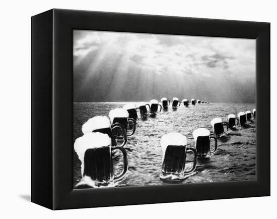 Composite Photograph Mugs of Beer on Ocean as Seen in Bally Hoo Magazine-null-Framed Premier Image Canvas