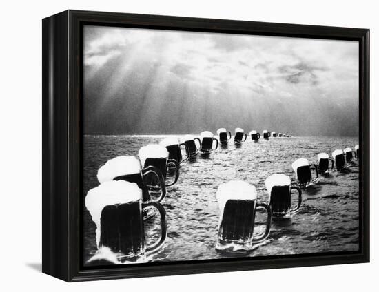 Composite Photograph Mugs of Beer on Ocean as Seen in Bally Hoo Magazine-null-Framed Premier Image Canvas