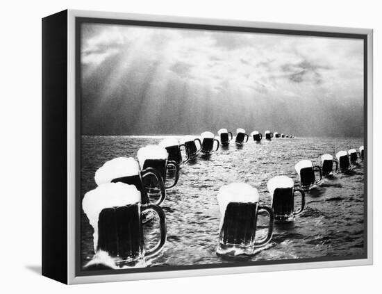 Composite Photograph Mugs of Beer on Ocean as Seen in Bally Hoo Magazine-null-Framed Premier Image Canvas