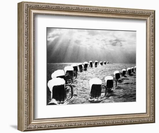 Composite Photograph Mugs of Beer on Ocean as Seen in Bally Hoo Magazine-null-Framed Photographic Print