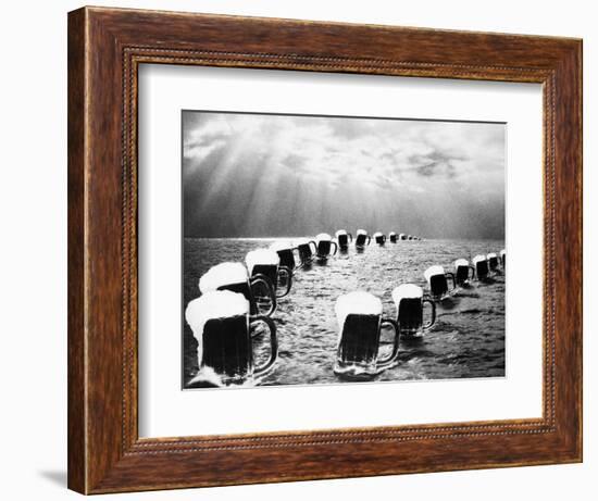 Composite Photograph Mugs of Beer on Ocean as Seen in Bally Hoo Magazine-null-Framed Photographic Print