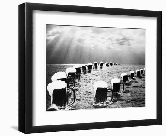 Composite Photograph Mugs of Beer on Ocean as Seen in Bally Hoo Magazine-null-Framed Photographic Print