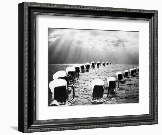 Composite Photograph Mugs of Beer on Ocean as Seen in Bally Hoo Magazine-null-Framed Photographic Print