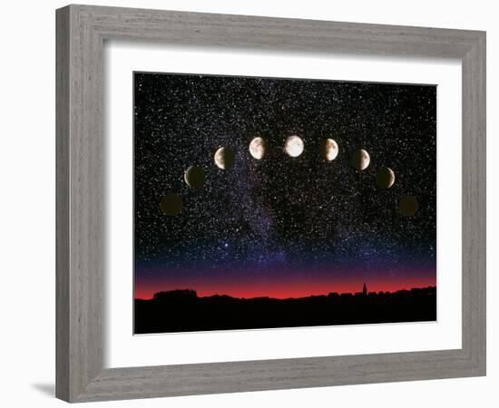 Composite Time-lapse Image of the Lunar Phases-John Sanford-Framed Photographic Print