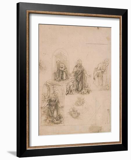Compositional Sketches for the Virgin Adoring the Christ Child, 1480-85-Leonardo Da Vinci-Framed Giclee Print