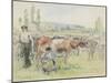 Compositional Study of a Milking Scene at Eragny-Sur-Epte, 1884 (Watercolour over Black Chalk)-Camille Pissarro-Mounted Giclee Print
