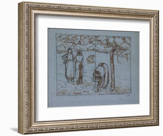 Compositional Study of Four Female Peasants Working in an Orchard ('Spring')-Camille Pissarro-Framed Giclee Print