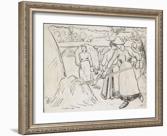 Compositional Study of Harvesters in a Landscape-Camille Pissarro-Framed Giclee Print