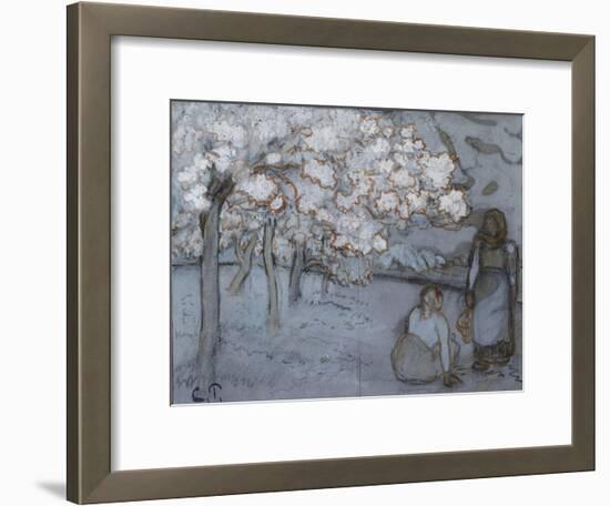 Compositional Study of Two Female Peasants Conversing in an Orchard-Camille Pissarro-Framed Giclee Print