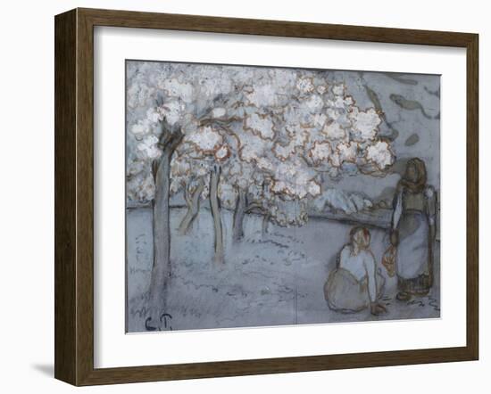 Compositional Study of Two Female Peasants Conversing in an Orchard-Camille Pissarro-Framed Giclee Print