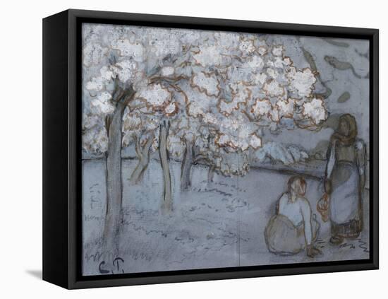 Compositional Study of Two Female Peasants Conversing in an Orchard-Camille Pissarro-Framed Premier Image Canvas