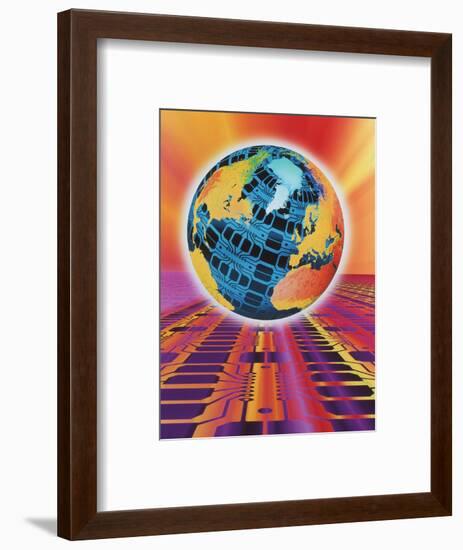 Computer Art of Earth As a Circuit Board-Mehau Kulyk-Framed Premium Photographic Print