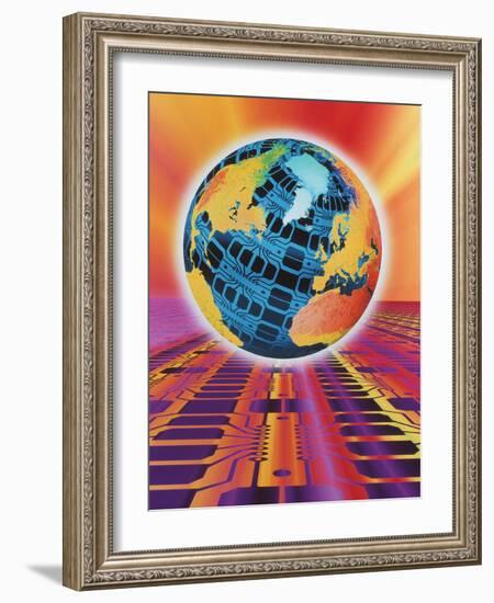 Computer Art of Earth As a Circuit Board-Mehau Kulyk-Framed Photographic Print