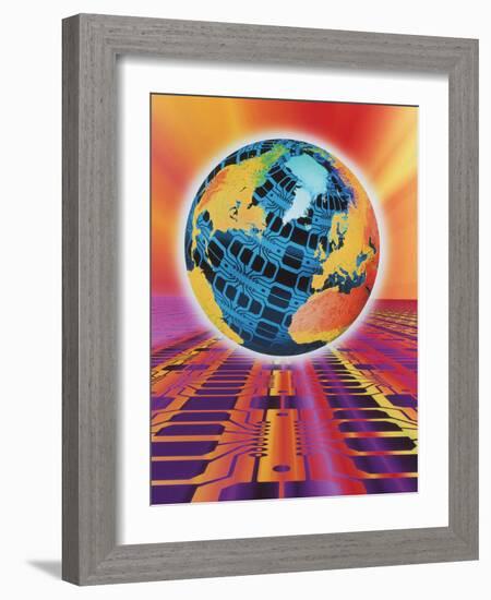 Computer Art of Earth As a Circuit Board-Mehau Kulyk-Framed Photographic Print