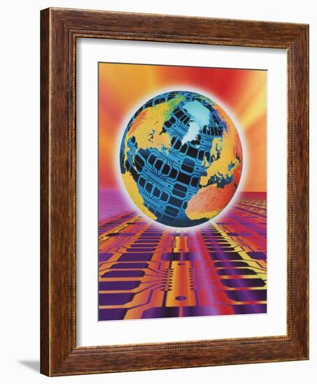 Computer Art of Earth As a Circuit Board-Mehau Kulyk-Framed Photographic Print