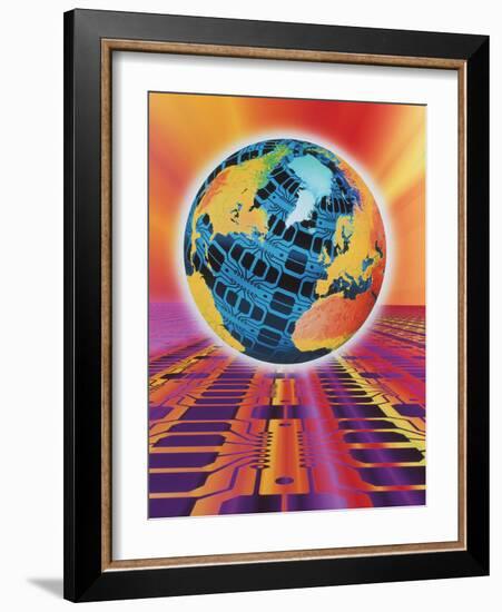 Computer Art of Earth As a Circuit Board-Mehau Kulyk-Framed Photographic Print