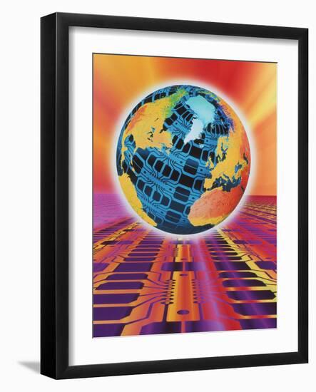 Computer Art of Earth As a Circuit Board-Mehau Kulyk-Framed Photographic Print