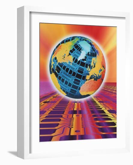 Computer Art of Earth As a Circuit Board-Mehau Kulyk-Framed Photographic Print