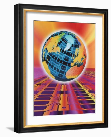 Computer Art of Earth As a Circuit Board-Mehau Kulyk-Framed Photographic Print