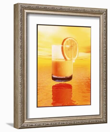 Computer Art of Glass of Orange Juice & Orange Sea-Victor Habbick-Framed Photographic Print