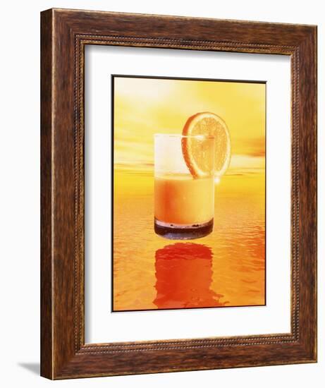 Computer Art of Glass of Orange Juice & Orange Sea-Victor Habbick-Framed Photographic Print