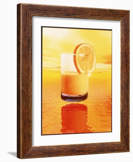 Computer Art of Glass of Orange Juice & Orange Sea-Victor Habbick-Framed Photographic Print