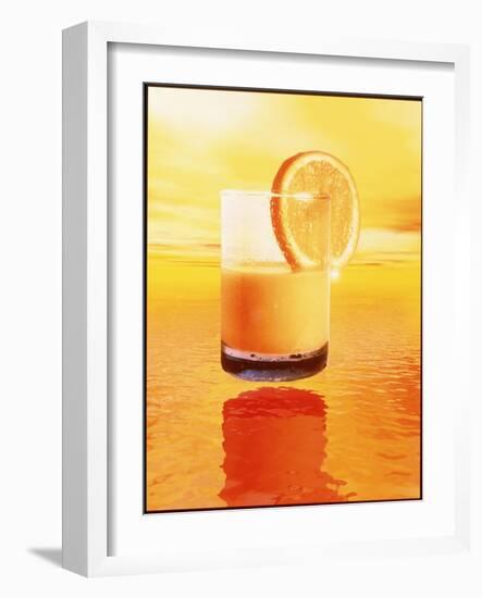 Computer Art of Glass of Orange Juice & Orange Sea-Victor Habbick-Framed Photographic Print