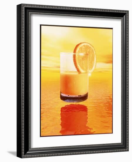 Computer Art of Glass of Orange Juice & Orange Sea-Victor Habbick-Framed Photographic Print