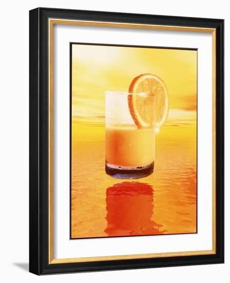 Computer Art of Glass of Orange Juice & Orange Sea-Victor Habbick-Framed Photographic Print