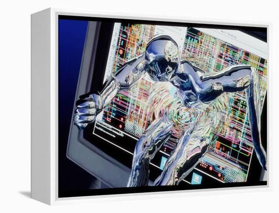 Computer Art of Humanoid Breaking Out of Computer-Geoff Tompkinson-Framed Premier Image Canvas