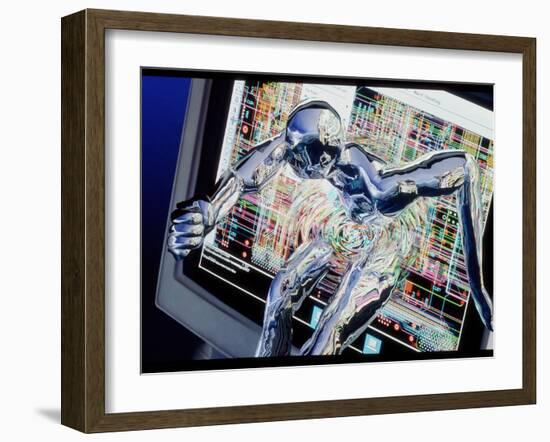 Computer Art of Humanoid Breaking Out of Computer-Geoff Tompkinson-Framed Premium Photographic Print