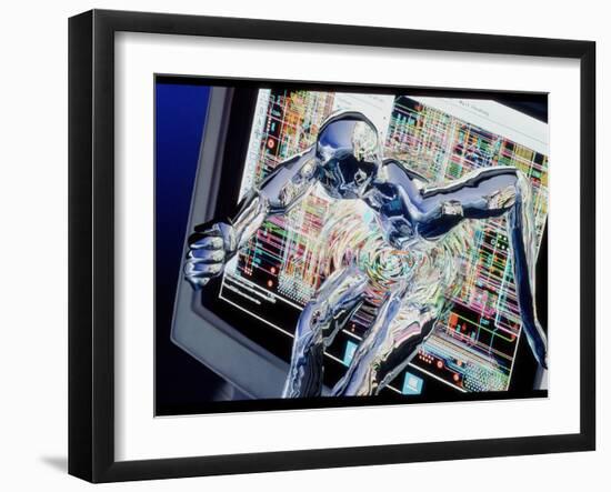 Computer Art of Humanoid Breaking Out of Computer-Geoff Tompkinson-Framed Premium Photographic Print