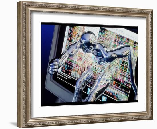 Computer Art of Humanoid Breaking Out of Computer-Geoff Tompkinson-Framed Photographic Print