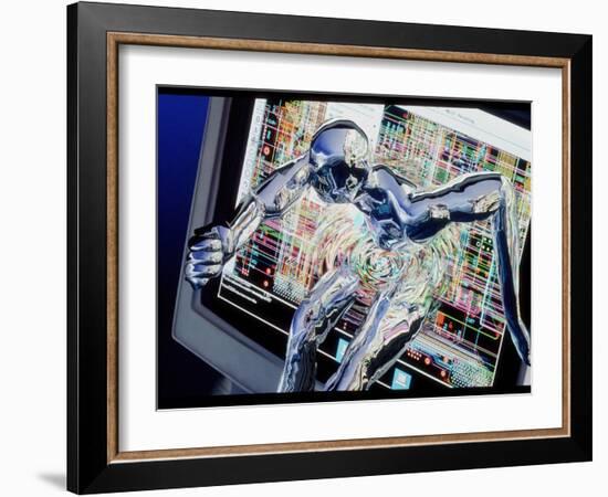 Computer Art of Humanoid Breaking Out of Computer-Geoff Tompkinson-Framed Photographic Print