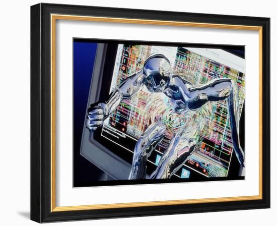 Computer Art of Humanoid Breaking Out of Computer-Geoff Tompkinson-Framed Photographic Print