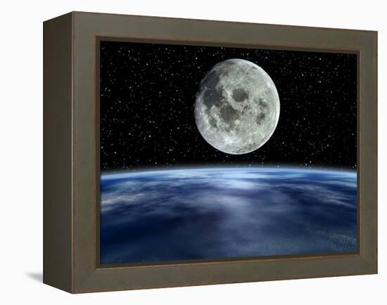 Computer Artwork of Full Moon Over Earth's Limb-Julian Baum-Framed Premier Image Canvas