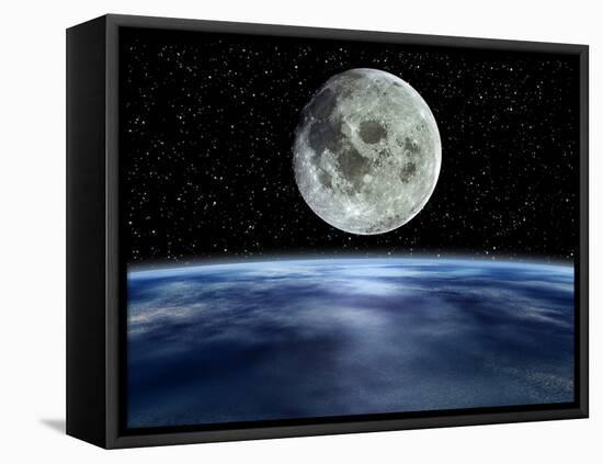 Computer Artwork of Full Moon Over Earth's Limb-Julian Baum-Framed Premier Image Canvas