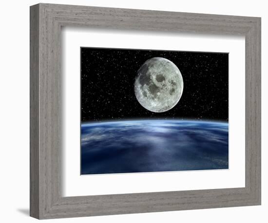 Computer Artwork of Full Moon Over Earth's Limb-Julian Baum-Framed Premium Photographic Print