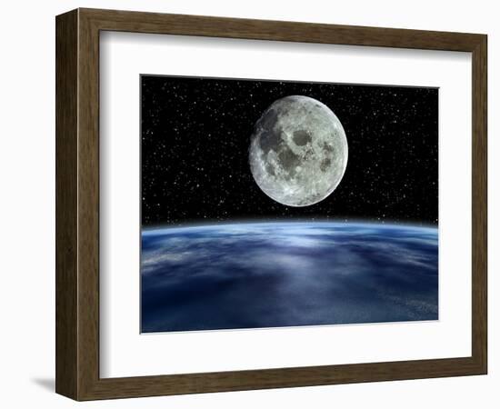 Computer Artwork of Full Moon Over Earth's Limb-Julian Baum-Framed Premium Photographic Print