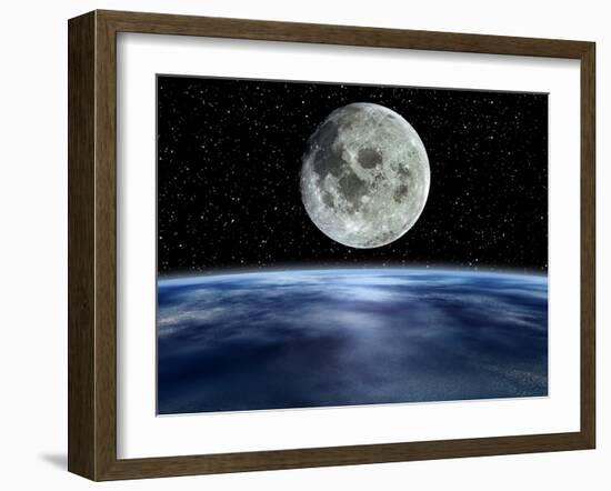 Computer Artwork of Full Moon Over Earth's Limb-Julian Baum-Framed Photographic Print