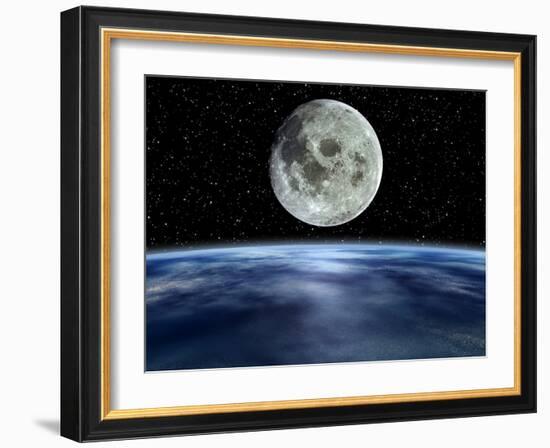 Computer Artwork of Full Moon Over Earth's Limb-Julian Baum-Framed Photographic Print