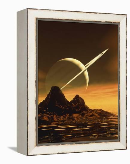 Computer Artwork of Titan's Surface And Saturn-Julian Baum-Framed Premier Image Canvas