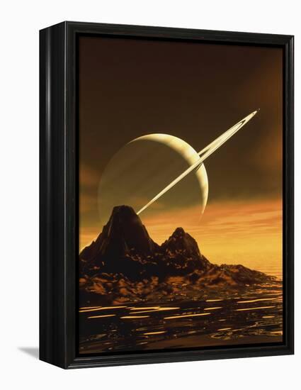 Computer Artwork of Titan's Surface And Saturn-Julian Baum-Framed Premier Image Canvas