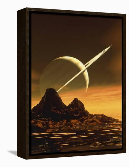 Computer Artwork of Titan's Surface And Saturn-Julian Baum-Framed Premier Image Canvas