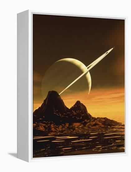 Computer Artwork of Titan's Surface And Saturn-Julian Baum-Framed Premier Image Canvas