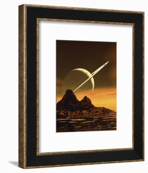 Computer Artwork of Titan's Surface And Saturn-Julian Baum-Framed Premium Photographic Print